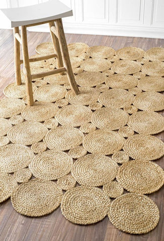 Antique Jute Rug, Natural Fiber Rug, Scalloped Pattern Rug, Handwoven Rug