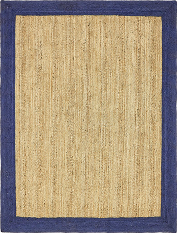 Navy Blue Rug, Natural Fiber Rug, Jute Area Rug, Bordered Pattern Rug