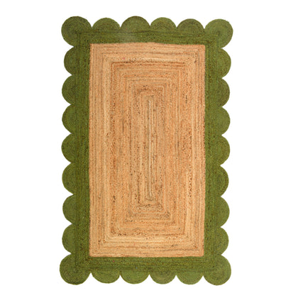 Green Scallop Edge Rug 8X10 | Scalloped Jute Rug | Heavy Traffic Hallway Carpet Runner