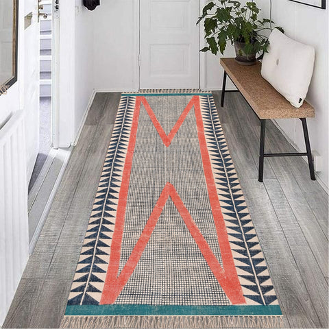 Machine Washable Rug, Washable Hallway Runner, Hand Block Print Cotton Runner