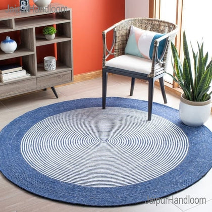 Navy Jute Round Rug 5' for Bedroom Braided Jute Round Carpet 8'