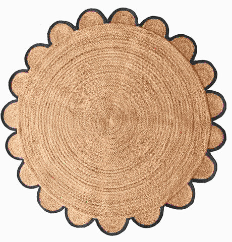 Nordic Round Rug 8' for Dining Table Natural Jute Round Scalloped Rug 10' for Living Space