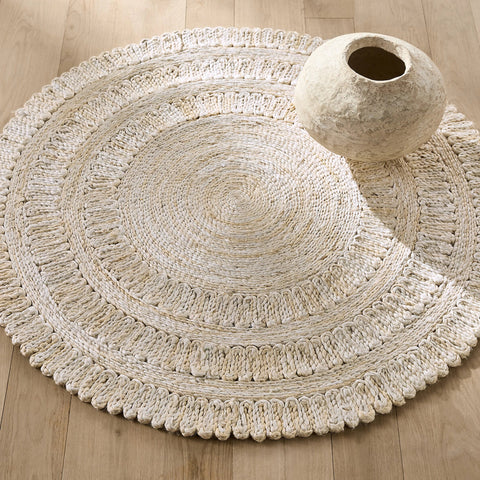 Off White / Ivory Jute Round Area Rug Farmhouse Round Jute Rugs Braided Round Rugs