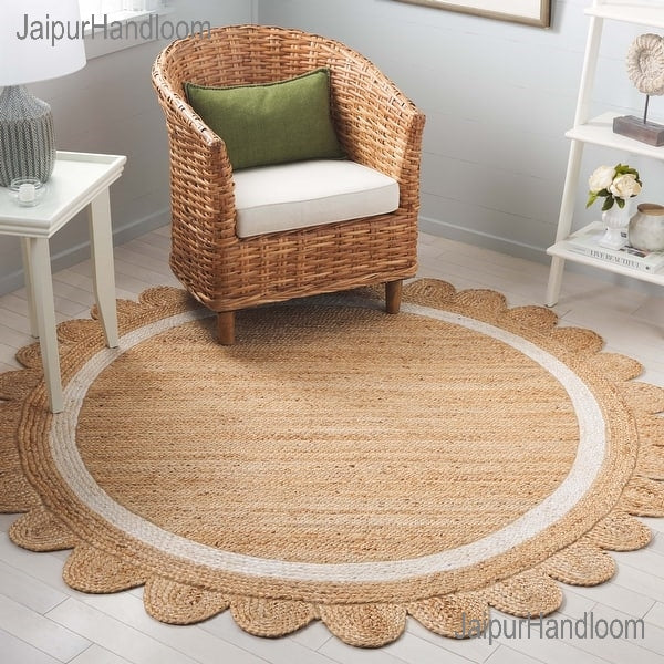 Indian Scalloped offers Edges Round Jute Rug