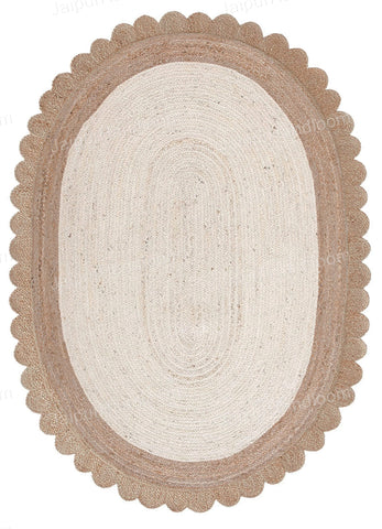 Scalloped Oval Jute Rug for Living Room Braided Oval Area Rug Carpet