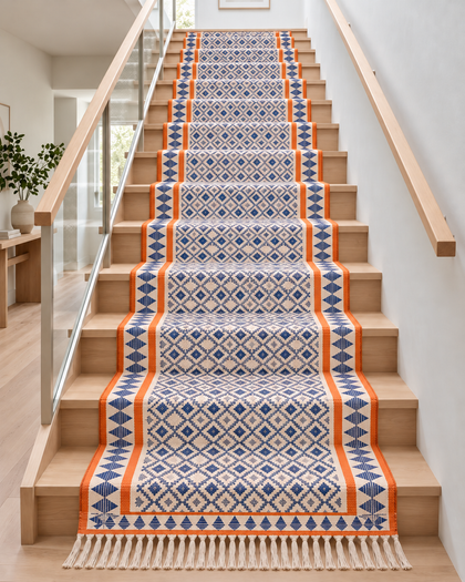 Custom Cotton Stair Runner Rug, Anti Slip Cotton Stair Treads Runner, Washable Hallway Runner