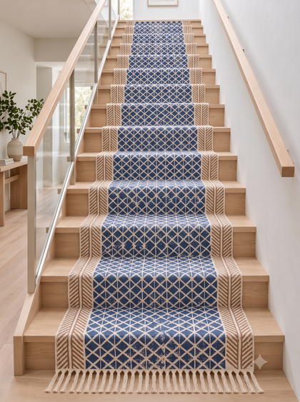 Heavy Duty Cotton Stair Runner, Hand Block Printed Washable Stair Carpet Runner, Anti Slip Stair Treads Runner