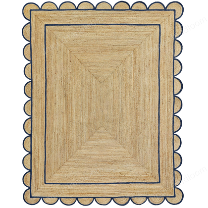 Wavy Edge Scallop Rug Natural Jute Scallop Rug Navy Blue Jute Rug