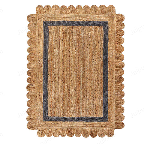 Scallop Jute Rug, Bohemian Jute Rug, Scallop Edge Natural Jute Area Rug