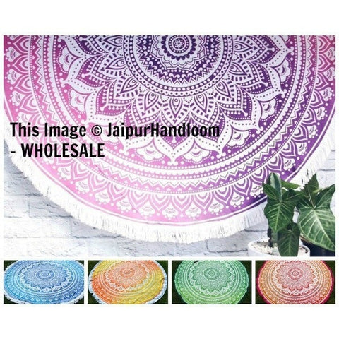 10 pc Wholesale Round beach towels- Mandala Beach Throw with fringes-Jaipur Handloom