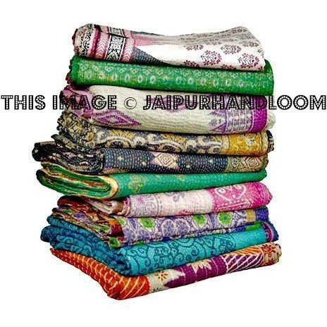 10pc Vintage kantha quilt blanket - Premium Quality sari kantha quilt-Jaipur Handloom