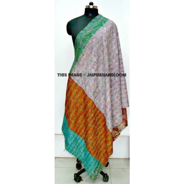 10pc kantha Scarf Quilted reversible Indian Stole Silk Sari Shawl Scar