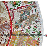 17" Patchwork Round Floor Pillow Cushion round embroidered Bohemian Patchwork floor cushion pouf Vintage Indian Foot Stool Bean Bag-Jaipur Handloom