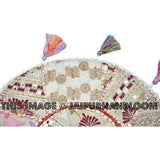 17" Round pouf ottoman large round embroidered Bohemian Patchwork floor cushion-Jaipur Handloom