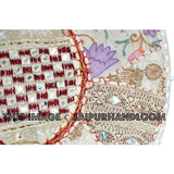 17" Round pouf ottoman large round embroidered Bohemian Patchwork floor cushion-Jaipur Handloom