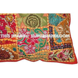 20" Indian Patchwork Pillow covers for couch Orange Boho Patio Cushions-Jaipur Handloom