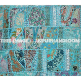 20X20 Blue Organic Sofa Pillows For Restaurants Embroidered Floor Cushions-Jaipur Handloom