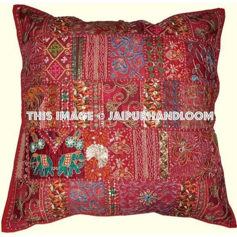 20X20 XL Red Decorative Throw Pillows For Couch Boho Patio Cushions-Jaipur Handloom