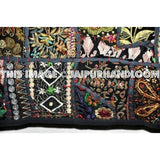 20x20 Black Bedroom Applique Pillows Indian Embroidered Sofa Cushions-Jaipur Handloom