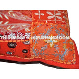 20x20" Orange Embroidered Sofa Pillows Indian Bohemian Bedroom Pillows-Jaipur Handloom