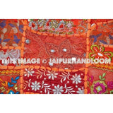 20x20" Orange Embroidered Sofa Pillows Indian Bohemian Bedroom Pillows-Jaipur Handloom