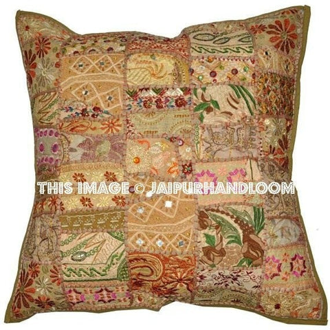 24" Beige Sofa Cushions buy online patchwork throw pillows for couch-Jaipur Handloom