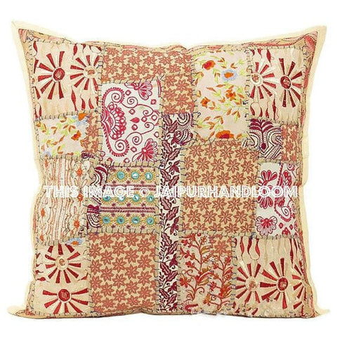 24" White Bohemian Throw Pillows for couch Indian Handmade Bedroom Shams-Jaipur Handloom