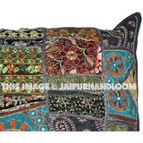 24 x 24 Black Golden Embroidered Pillow cases for sofa couch-Jaipur Handloom