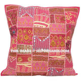 24 x 24 Pink Throw Sofa Pillows Indian Patchwork Floor Cushions Pouffe-Jaipur Handloom