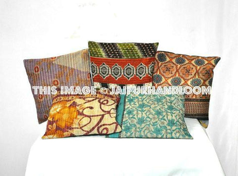 24X24 XL Set Of 5 Pillow Covers Vintage Kantha throw Pillows for couch sofa-Jaipur Handloom