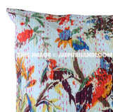 24x 24 Bird kantha Pillow Cover, kantha Throw Pillow, Decorative kantha Pillow, Indian Pillow, Pillowcase, Indian Cushion Cover Large Pillow-Jaipur Handloom