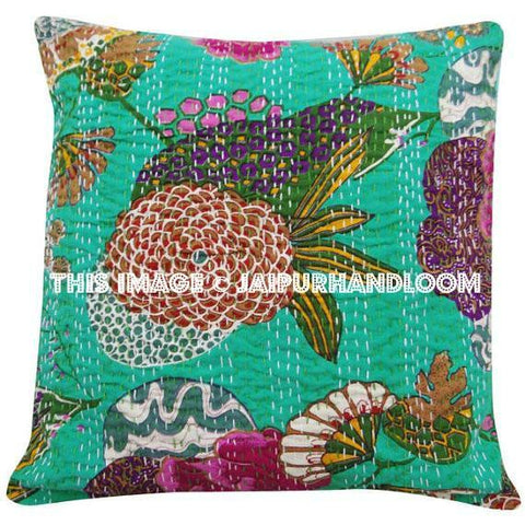 24x24 Indian Kantha Pillow Cover Kantha throw Pillow kantha cushion Cover-Jaipur Handloom