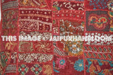 24x24" Red Patchwork Sofa Pillows Indian Embroidered Pillow cases on sale-Jaipur Handloom