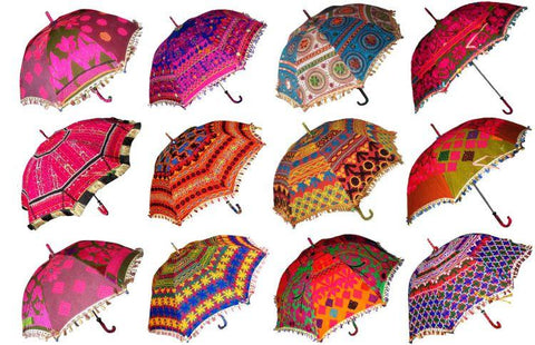 25 pc Wholesale Lot Indian Handmade Vintage Umbrella Parasol Bohemian Wedding Decoration Vintage Patchwork Beach Umbrellas-Jaipur Handloom