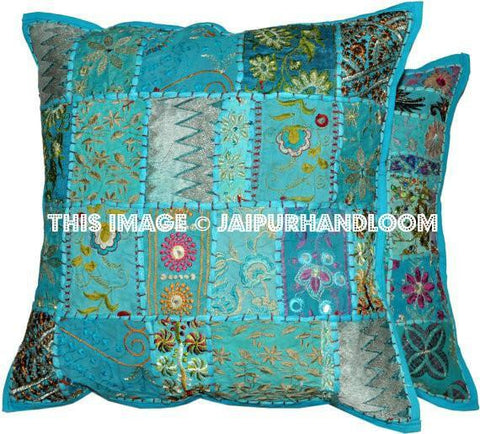 2pc Blue Indian Bohemian Pillow Decorative Patchwork Pillows for couch