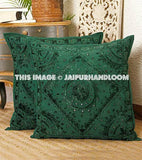 2pc Decorative Green Mirror Work Pillow,Throw Pillow, Accent PIllow, Ethnic Indian Floor Pillow, Toss Pillow, Outdoor Pillow, Sofa Pillow