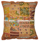 2pc Orange Patchwork Dining Chair Cushions Bohemian Kitchen Chair Cushions-Jaipur Handloom