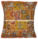 2pc Orange Patchwork Dining Chair Cushions Bohemian Kitchen Chair Cushions-Jaipur Handloom