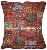 2pc Red Vintage Patchwork Sofa Throw Pillows Embroidered Bedroom Pillows
