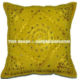 2pc Yellow Boho Throw Pillow Bohemian Indian Mirror Work Pillow Bohemian Sofa Cushions