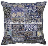 2pc blue Patchwork Bedroom Cushions Indian Embroidered Car Pillows-Jaipur Handloom