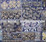 2pc blue Patchwork Bedroom Cushions Indian Embroidered Car Pillows-Jaipur Handloom