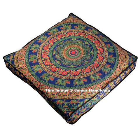 35" square indian camel mandala floor cushions bohemian ottoman cover-Jaipur Handloom