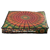 35" square over sized mandala floor cushion indian cotton pouf cover-Jaipur Handloom