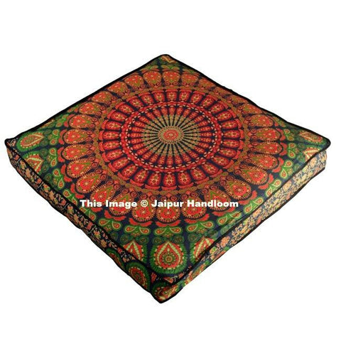 35" square over sized mandala floor cushion indian cotton pouf cover-Jaipur Handloom