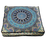 35" XL Elephant Mandala Floor Pillow Indian Square Ethnic Ottoman Pouf Cover-Jaipur Handloom