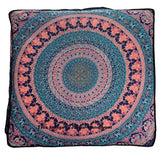35X35 inches Elephant Mandala Large Floor Cushion Cover Square Pillow Case-Jaipur Handloom