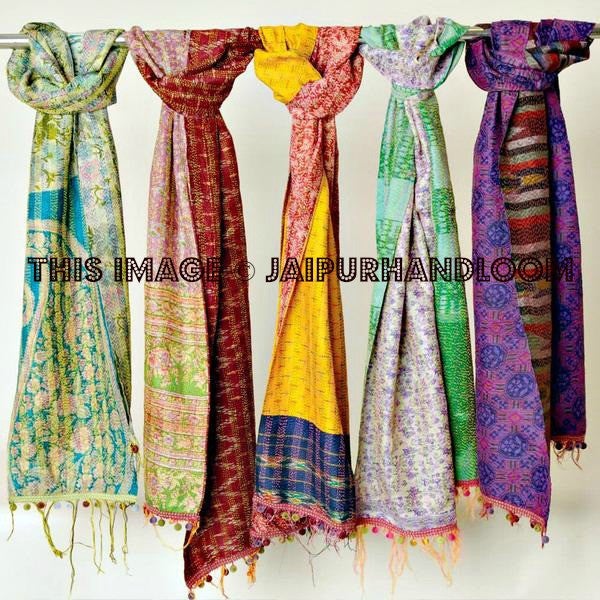 3pc wholesale Kantha Scarf, Reversible Indian Stole Sari, Patchwork Scarf