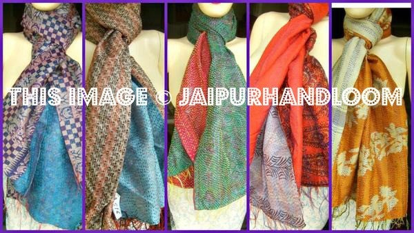 3pc wholesale Kantha Scarf, Reversible Indian Stole Sari, Patchwork Scarf-Jaipur Handloom