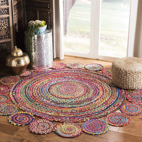 X Chindi Round Rug Rag Rug Round Area Rug for Living Room, Braided Circle Rugs